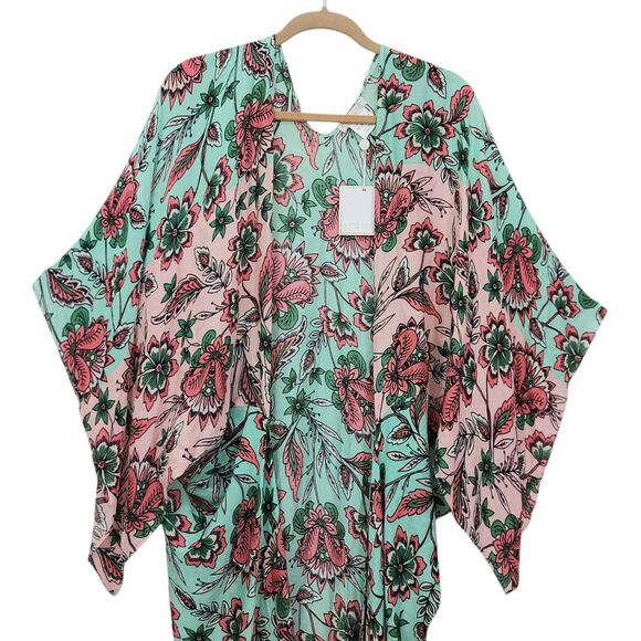 Shiraleah Chicago Mint Barbarossa Kimono Cover Up Womens OS Floral Bohemian - Picture 2 of 11